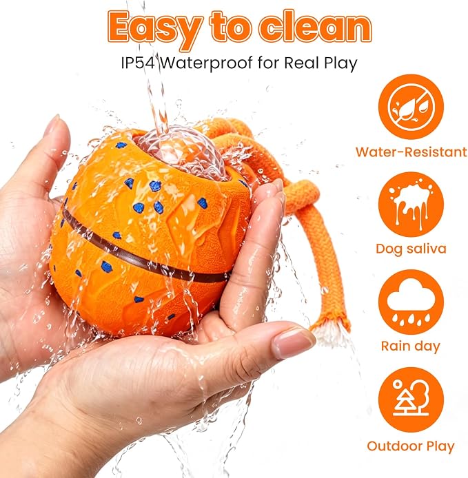 Interactive Dog Toy Ball, Automatic Bouncing Rotating, Realistic Dog Barking Sounds, E‑TPU, IP54, Rechargeable, Small/Medium/Large Dogs, Indoor/Outdoor（Light Orange）