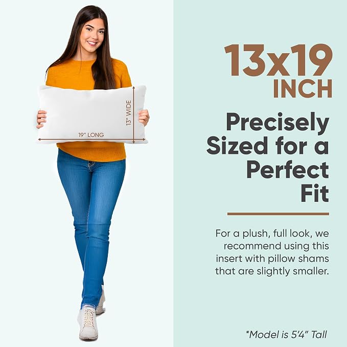 Pillowflex Synthetic Down Pillow Insert 13x19 in - Karate Chop Pillow | Small Rectangle Sham Form, Plush Polyester Cotton Blend, Cloud-Like Comfort, Clump-Resistant Fill, Smooth Elegant Finish