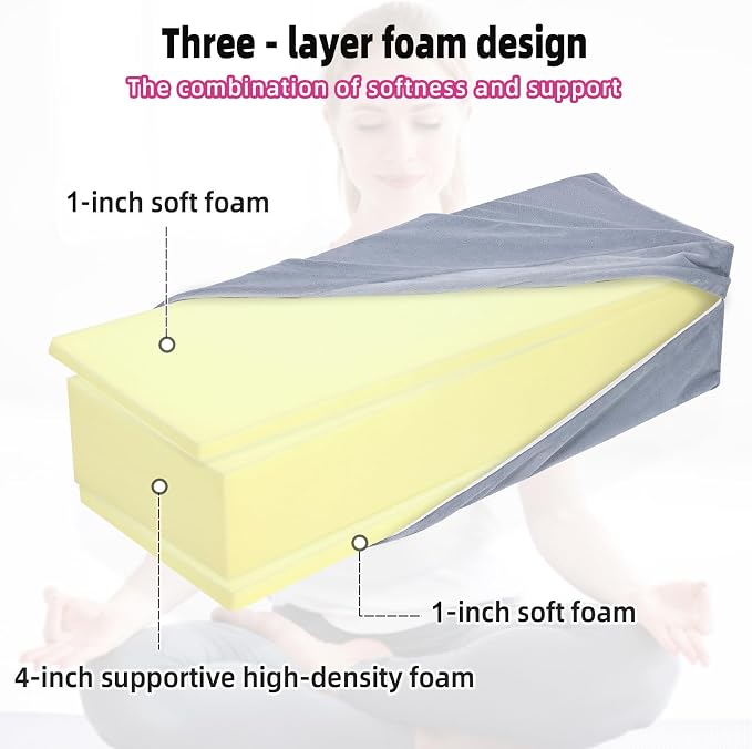 GOFORIT Yoga Bolster Pillow for Meditation and Support，Rectangular Meditation Pillow for Restorative Yoga，26.5"X9.5" X6"