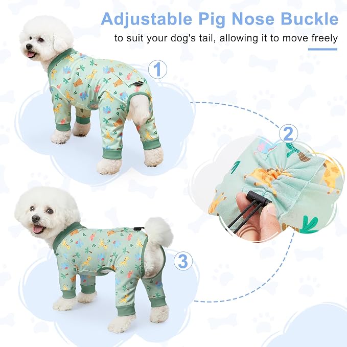 Bienbee Dog Pajamas, 4 Pack Adjustable Onesies for Small to Large Dogs L | Dog Shedding Suit with Soft Fabric, Breathable & Stretchy, and Adjustable Back Length for Sleeping Lounging and Daily Use