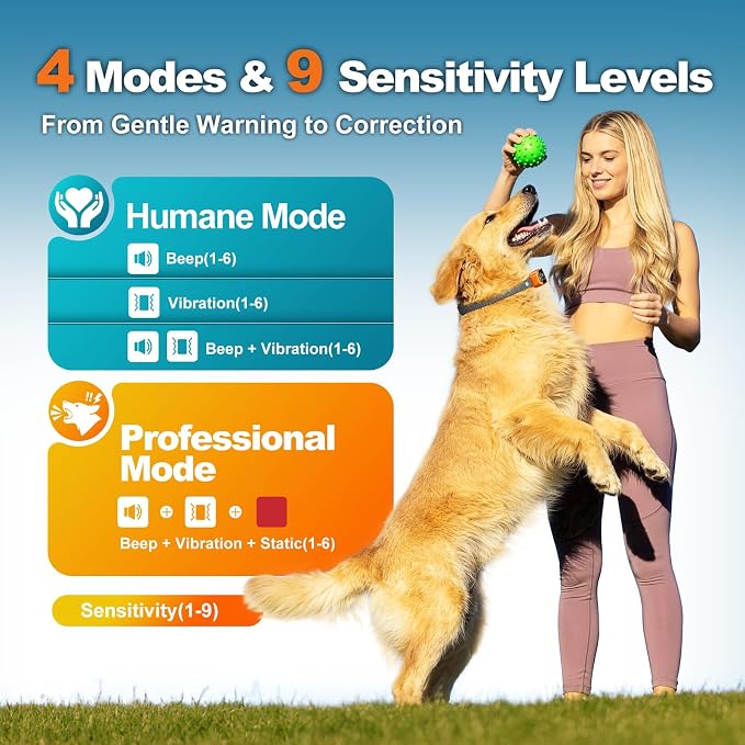 Bark Collar AI Dual-Detection, Instant Quiet Anti Bark Device 4 Training Modes, 30-Day Battery, One-Click Peace, 9 Sensitivity Automatic Dog Bark Collar for Large Medium Small Dogs, Orange