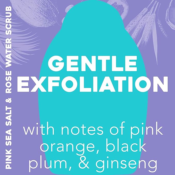 OGX Sensitive + Rose Water & Pink Sea Salt Exfoliating Body Scrub + Rose Quartz,Gentle Exfoliating Daily Body Wash Softens Skin,Body-Scrub for Women,Sulfate-Free Surfactants,19.5 fl oz,(Pack of 4)