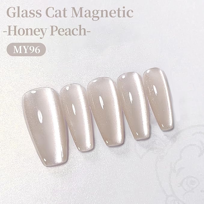 Born Pretty Nude Cat Magnetic Eye Gel Nail Polish 15ML,Jelly Glass Light Brown Crystal Glitter Shimmer Translucent Magnetic Gel Polish with Magnet,Soak Off U V Gels for Women Girl