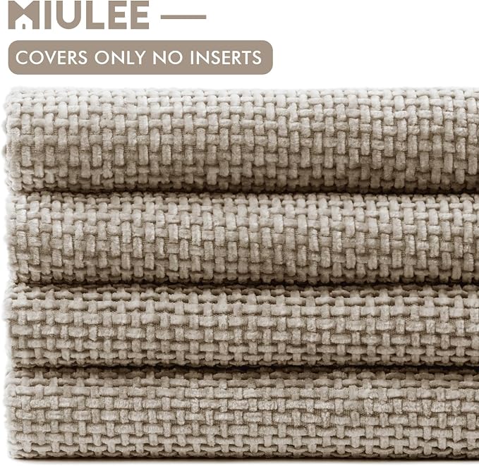 MIULEE Soft Decorative Chenille Pillow Covers Khaki 20x20 Pack of 4 | Modern Home Decor, All Same Khaki Color Set, Couch Throw Pillows, Farmhouse Boho Cushion Covers for Sofa Bed Living Room