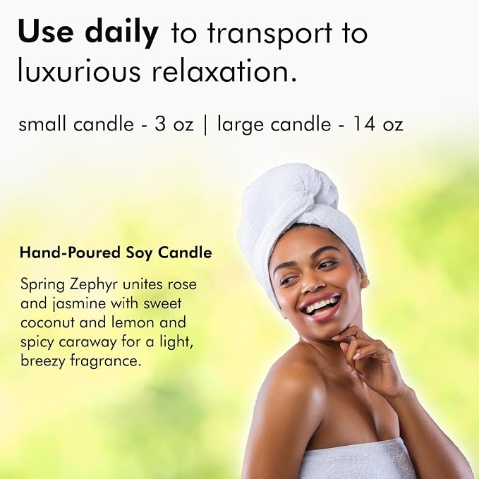 Nabila K – Spring Zephyr - Soy-Based Candle – Rose, Jasmine, Sweet Coconut, Lemon, Spicy Caraway - Hand-Poured - Cotton Wick - Aromatherapy Candle w/Essential Oils - Made in USA - 14 oz