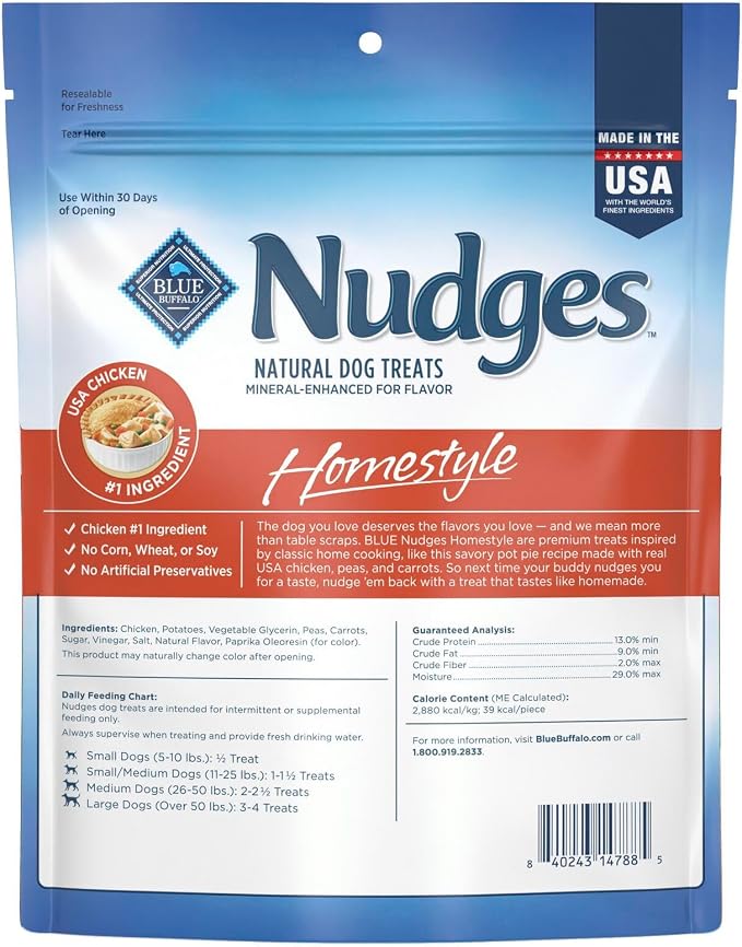 Blue Buffalo Nudges Homestyle Chicken Dog Treats, 10 oz | Chicken Pot Pie Recipe, Made in the USA, No Artificial Preservatives, Corn, Wheat, or Soy