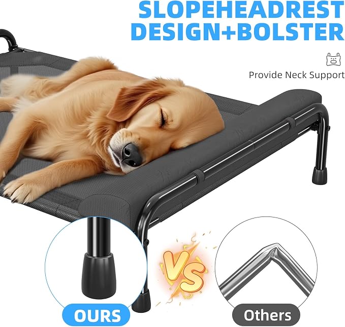 Simple Trending Elevated Dog Bed for Large Dogs, Cooling Raised Pet Cot with Bolster, Breathable Outdoor Couch Bed, 44.5" x 31", Black | Cooling Raised Pet Cot with Bolster, Dog Couch Cot for Indoor Outdoor, Breathable Mesh, Waterproof, Non-Slip Feet