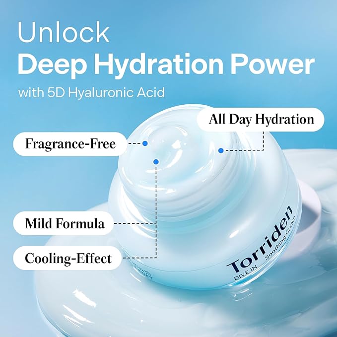 Torriden DIVE IN Hyaluronic Acid Soothing Cream 100ml (3.38 fl. oz) | Revitalizing Facial Moisturizer for Sensitive and Dry Skin | Hyaluronic Acid, Panthenol, Allantoin