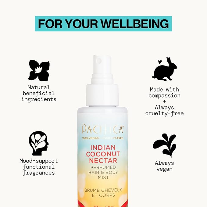 Pacifica Beauty Indian Coconut Nectar Hair & Body Mist, Functional Fragrance For A Calming Experience, Paraben-Free, Vegan & Cruelty-Free, 5 Fl Oz