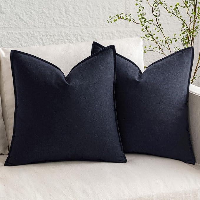 MIULEE Pack of 2 Decorative Linen Pillow Covers 18x18 Inch Navy Blue | Boho Farmhouse Modern Accent Throw Pillows, Soft Neutral Cushion Covers, Home Decor for Sofa Couch Bed Living Room