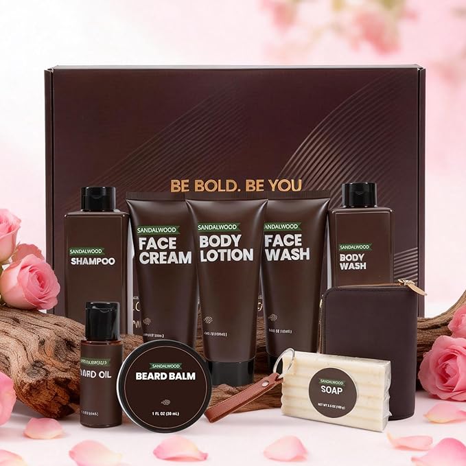 Rinse & Robust Gifts for Men 10Pcs Gift baskets for Men, Sandalwood Bath and Body Works Men Gifts for Birthday for Dad Boyfriend Husband Fathers Day Gifts Set