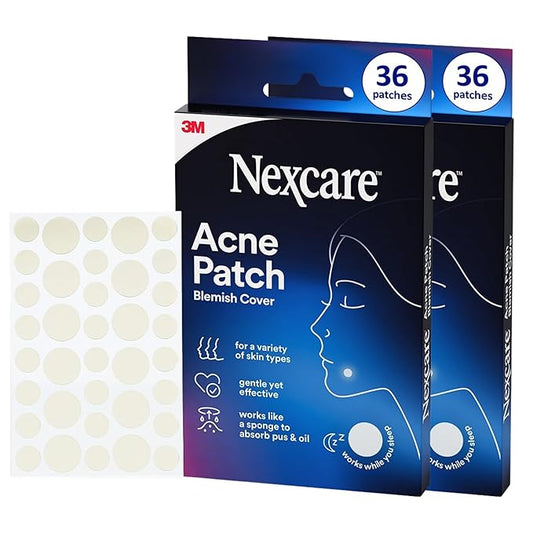 Nexcare Acne Absorbing Covers, Hydrocolloid Pimple Patches for Blemishes, 72 Count (Assorted Sizes), Non‑Medicated