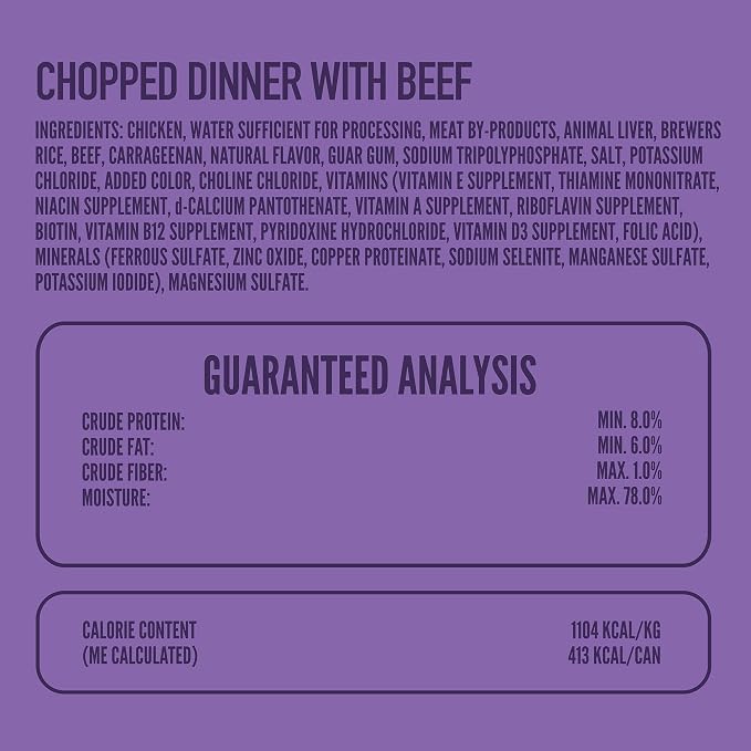 A Strong Heart Chopped Dog Food, Real Beef Dinner, 13.2oz Cans, 12pk | Chopped texture, real beef & chicken, complete & balanced all life stages, Made in USA