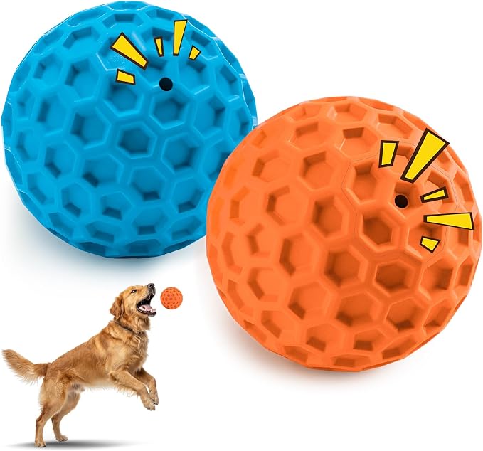 HIPPIH Indestructible Squeaky Dog Toys, Interactive Dog Balls 2 Pack
