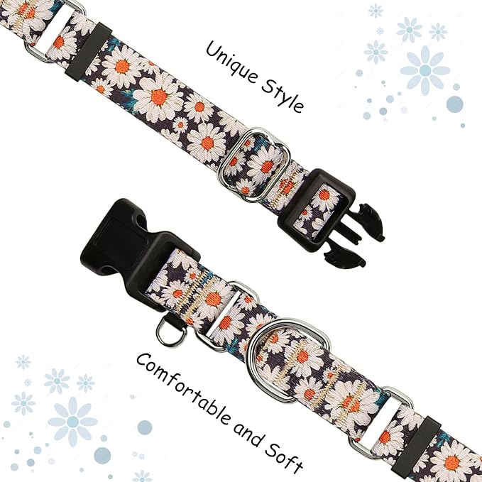 Martingale Collar for Dogs Daisy Dog Collar with Buckle Adjustable Nylon Medium Dog Collars, Daisy