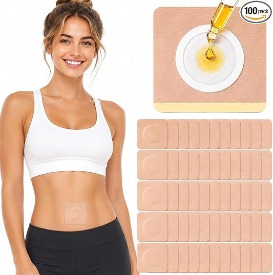 100Pcs Castor Oil Patches, Organic Cotton Castor Oil Pack Wrap Disposable Self-Adhesive Belly Button Patch Cover for Castor Oil, Mess-Free Anti Leakage No Wash Castor Oil Packs for Stomach