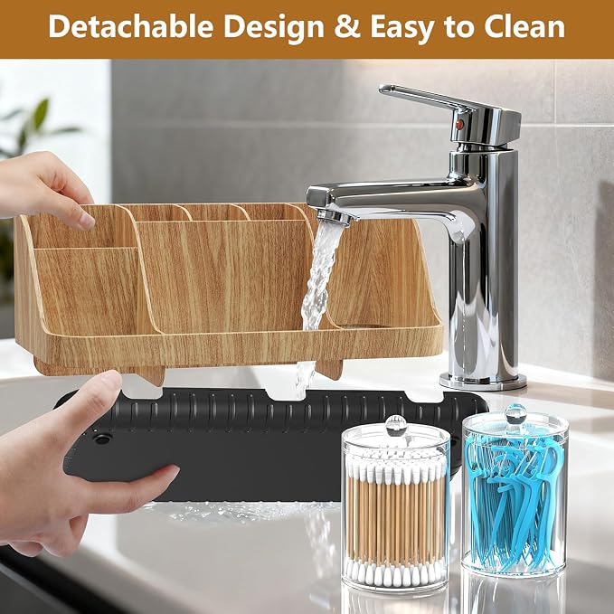 GFWARE Bathroom Toothbrush Holder Set with 2 Pack Qtip Holder Dispenser - 7 Slots Kids Bathroom Accessory Sets with Drainage, Q Tip Holder for Bathroom Sink Counter Accessories Set