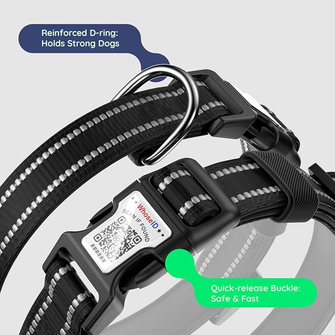 Premium Airtag Dog Collar，with IP68 Waterproof AirTag Holder,Black,XS | Soft,Breathable,Nylon Padded,Reflective,Ultra-Durable Buckle,Adjustable,Comfortable for Small Medium Large Dogs