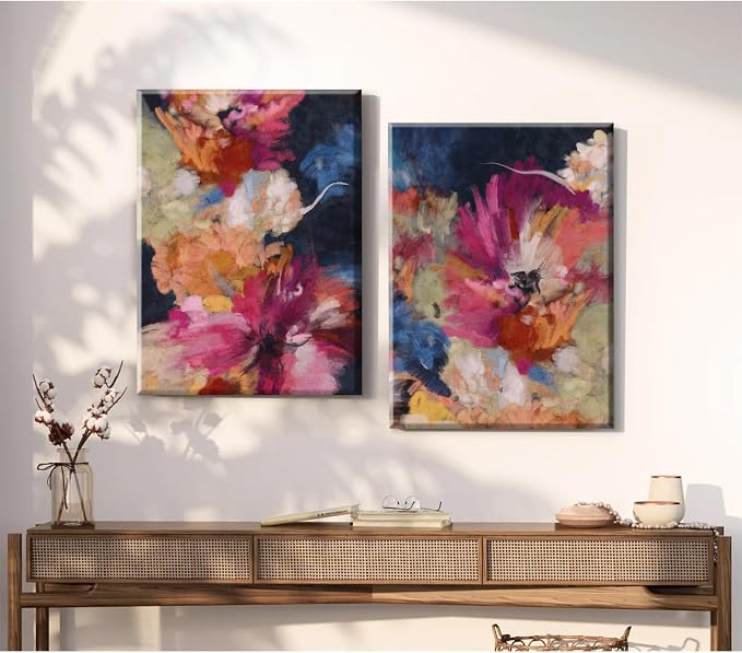 Colorful Abstract Wall Art Decor Modern Flower Canvas Wall Art Abstract Flower Pictures Painting Modern Colorful Artwork Posters Abstract Prints for Living Room Bedroom 24x36 Ready to Hang Set of 2