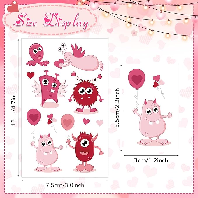 JUNEBRUSHS Holiday Temporary Tattoos, 20 Sheets Kid Stickers Water-Repellent Makeup for Exchange Gift Filler Boys Girls Party Favors Heart Love Decorations