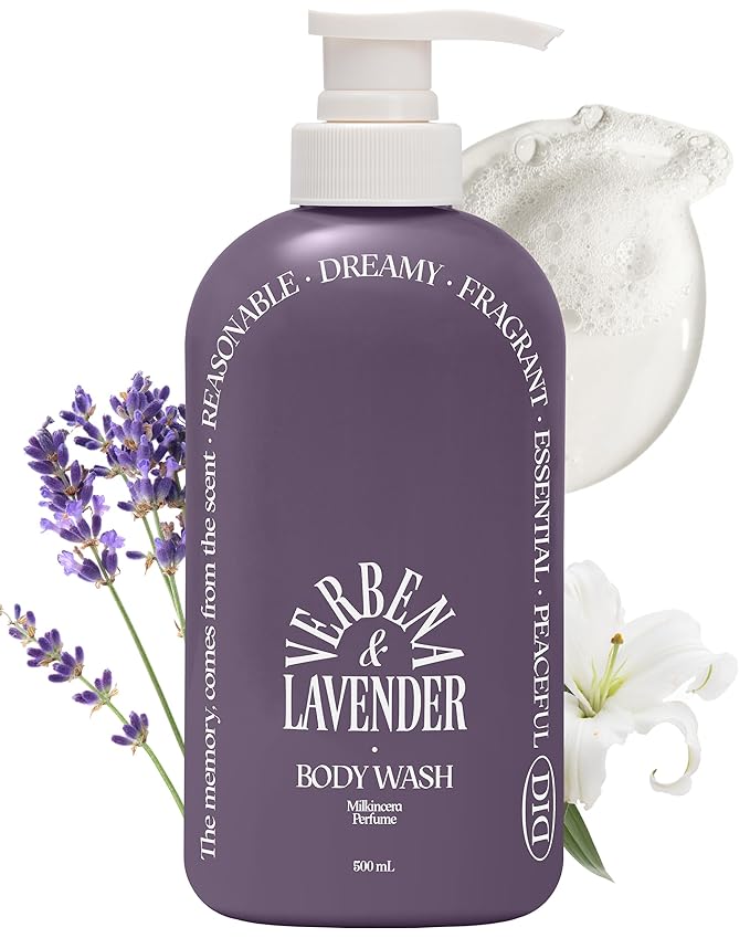 Milk in Cera Perfume Body Wash - Korean Moisturizing Body Cleanser for All Skin Types - Subtle Verbena Lavender Scent - with Milk Protein and Ceramide, 16.9 fl.oz.