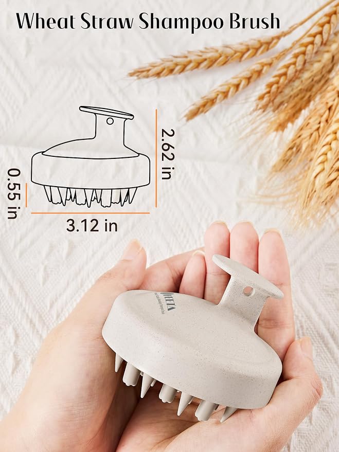 HEETA Hair Scalp Massager for Hair Growth, Shampoo Brush, Scalp Scrubber Exfoliator with Soft Silicone Bristles for Dandruff Removal to Relieve Stress, Wet Dry Use Updated Material, Beige