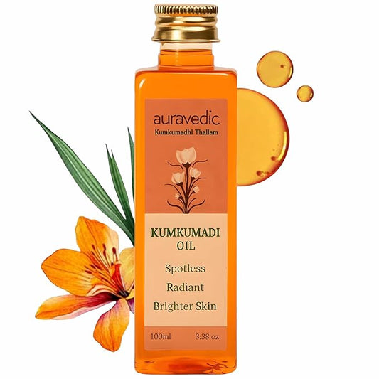 Auravedic Kumkumadi Oil Pure Saffron for Ultra Radiant Skin | Ayurvedic Oil for Dull, Dehydrated & Tired Skin | Lightweight Hydrating Formula for Smooth Texture | 3.38 Fl Oz (100ml)