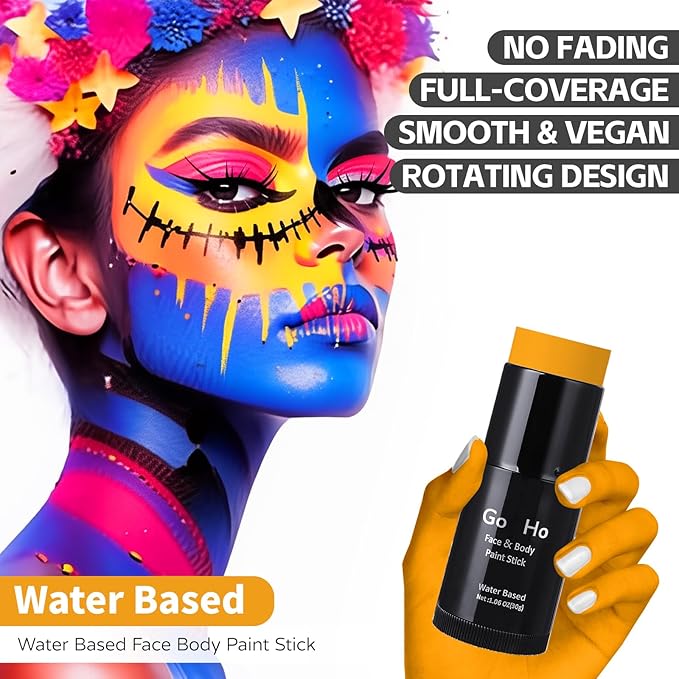 Go Ho Orange Face Paint Stick,Water Based Washable Face Body Paint Stick,Non-toxic Full-coverage Cream Body Paint for Halloween Costumes Cosplay SFX Tiger Pumpkin Makeup