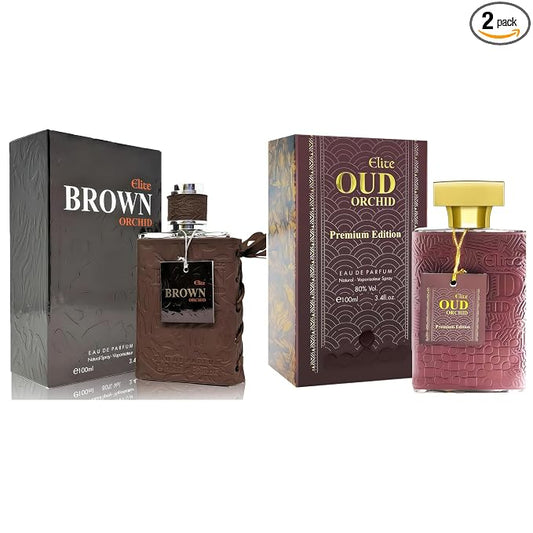 A CENTER Elite Oud & Brown Orchid Men's Cologne Gift Set | 2-Piece Eau de Parfum Collection 3.4 Fl Oz Each | Long Lasting Woody Floral Fragrance | Exotic Saffron & Black Rose Duo Perfume Daily Use
