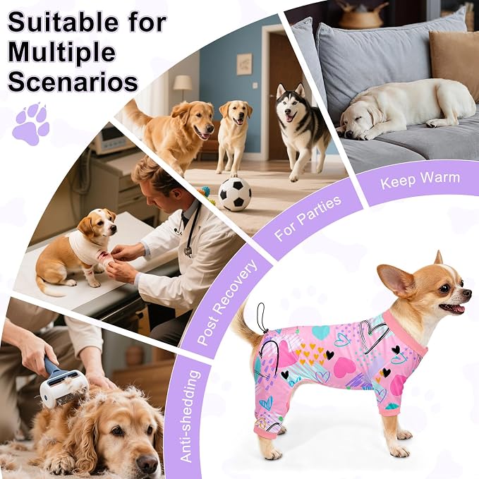 Bienbee Dog Pajamas, 4 Pack Adjustable Onesies for Small to Large Dogs XS | Dog Shedding Suit with Soft Fabric, Breathable & Stretchy, and Adjustable Back Length for Sleeping Lounging and Daily Use