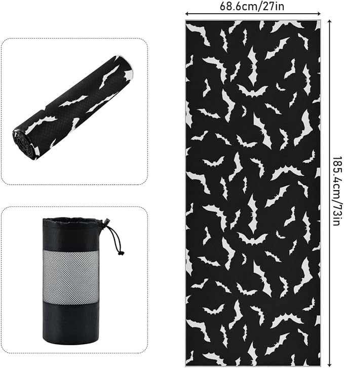 Non Slip Yoga Towel 73 x 27 in Halloween Bats Sweat Absorbent Yoga Mat Towel for Hot Yoga, Pilates and Workout