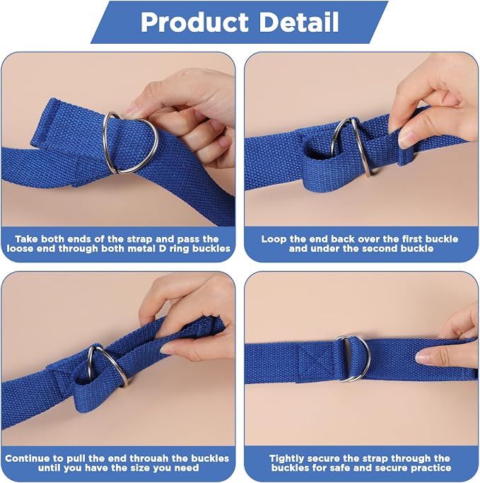 10 Pcs Yoga Strap for Stretching Bulk 8 Ft Cotton Polyester Stretch Band with Metal D Ring Adjustable Non Elastic Yoga Stretching Strap Bulk for Pilates Dance Gym Workout Physical Therapy (Multicolor)