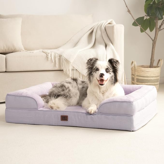 EHEYCIGA Orthopedic Extra Large Dog Bed, Waterproof Washable XL Pet Bed 44" | Non-Slip Bottom and Egg-Crate Memory Foam Big Dog Couch Bed with Washable Removable Cover, Lilac, 44Inch