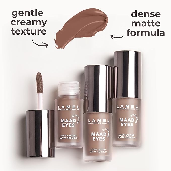 Lamel Matte Liquid Eyeshadow - Long Lasting Waterproof Eye Tint - Quick-Drying, Hypoallergenic Eye Makeup - Creamy & Smooth Formula - Brown Matte Cream Eyeshadow - Maad Eyes, №401, 5.2ml / 0.17oz