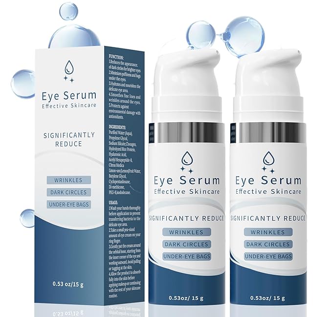 Under Eye Bags and Wrinkles, 2 Packs Eye Cream Visibly Reduces for Bags Under Eyes Bags Dark Circles Treatment for Men & Women Moisturizing Under Eye Cream