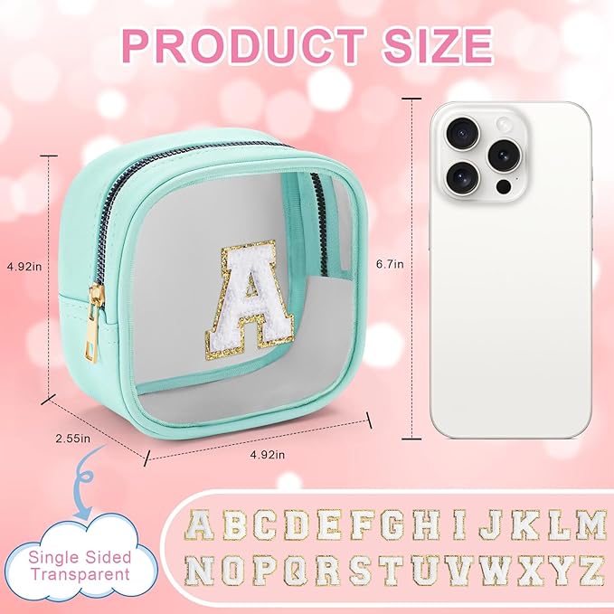 YOOLIFE Initial Make Up Bag Travel Toiletry Bag, Clear Makeup Bag Preppy Cosmetic Bags Organizer Travel Essentials Gifts for Women Teen Girlfriend Teacher Mom Birthday Gifts Mini Blue C