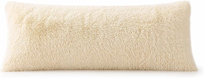 Reafort Luxury Long Hair, PV Fur, Faux Fur Body Pillow Cover/Case 21inx54in with Hidden Zipper Closure (Cream, 21inX 54in Pillow Cover) | Ultra-soft long hair faux fur with a hidden zipper offers luxurious comfort and is machine washable for easy care.