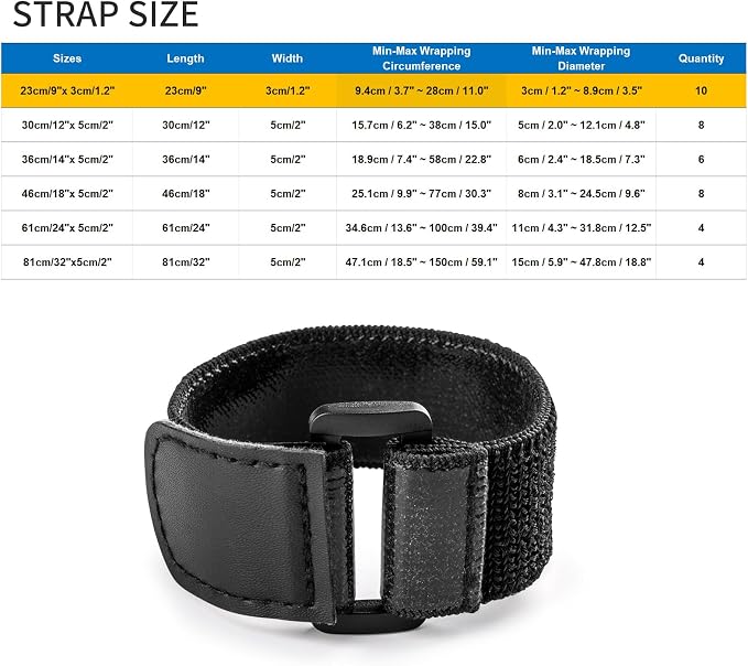 Trilancer Elastic Cinch Straps with Anti-Slip Strips, 9’’ x 1.2’’ (10 Pack) Heavy Duty Multipurpose Hook and Loop Straps for Extension Cords, Cables, Ropes,Hoses, Bike,Pant Garters,Garage and Workshop