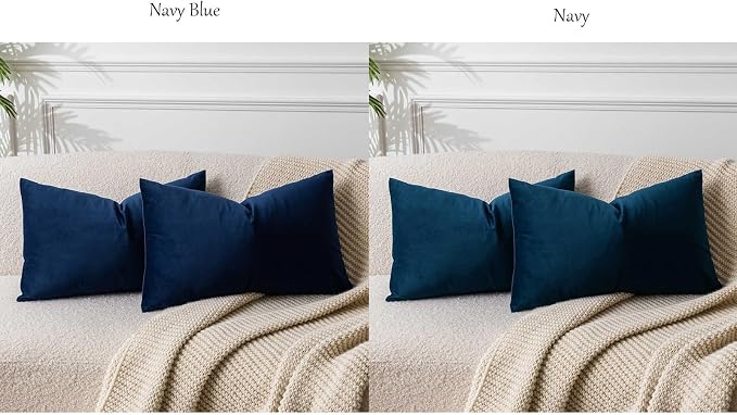 Navy Blue 12x20 Lumbar Throw Pillow Covers Set of 2 for Couch Bed Sofa | Decorative Soft Velvet Cushion Covers with Invisible Zipper for Living Room Bedroom Home Decor