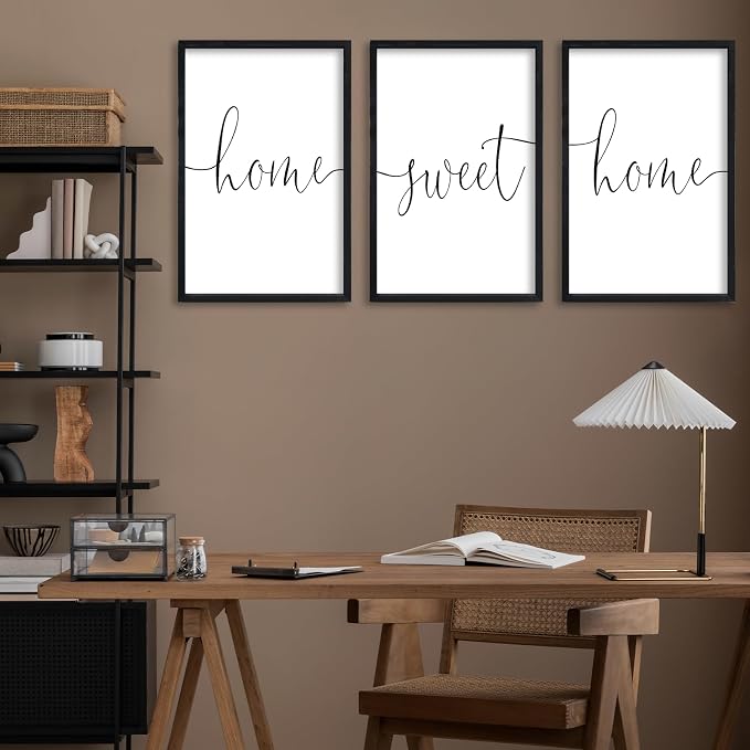 RLWangChao Home Sweet Home Sign Set of 3 Wall Art Decor 16"X11" Black | Vintage, Bedroom Above Bed, Minimalist Modern Living Room, Wooden Framed, Warm And Cozy Family Wall Hanging