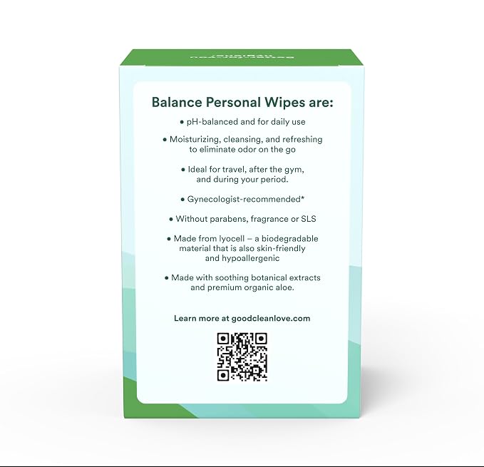 Good Clean Love Balance pH-Balanced Feminine Wipes, Supports Vaginal Health Naturally & Reduces Odor, Non-Irritating Moisturizing & Cleansing Hygiene Product Made with Organic Aloe, (12 Count)