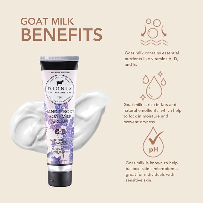 Dionis Goat Milk Hand & Body Cream Lavender Vanilla 3.3oz (Pack of 1)