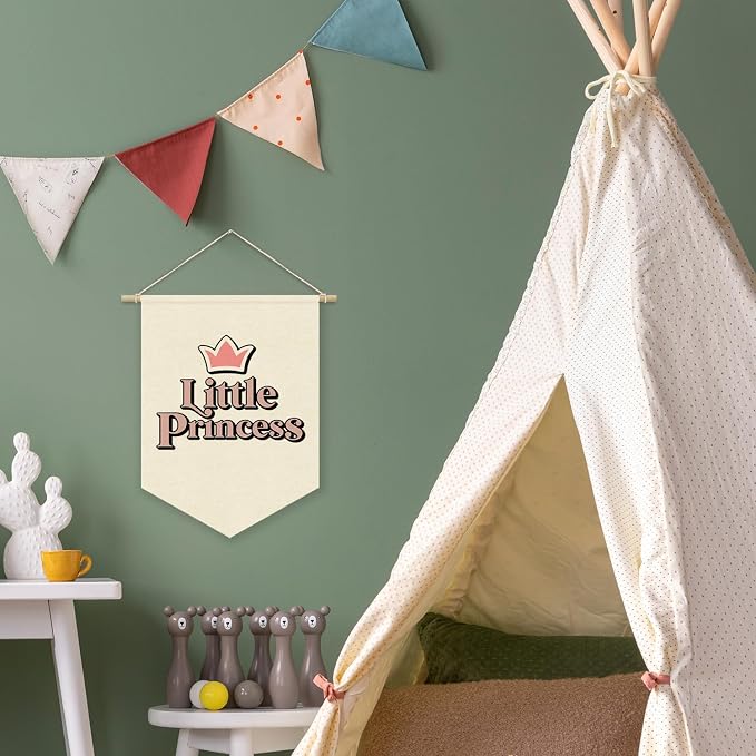 Little Princess Room Decor for Girls Bedroom, Pink Cute Princess Crown Linen Pennant Banner for Baby Girl Nursery Wall Hanging, Playroom Toddler Room Decorations 15x11 Inch