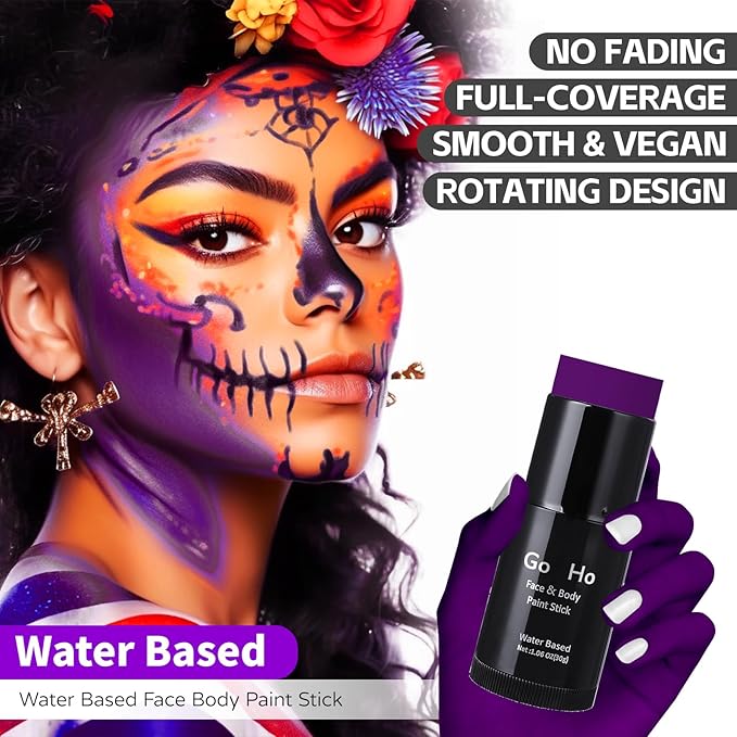 Go Ho Dark Purple Face Body Paint Stick,Easily Washable Formula Purple Face Paint Stick,Non-toxic Cream Purple Body Paint for Halloween Costumes Mermaid Ursula Costume Cosplay SFX Makeup