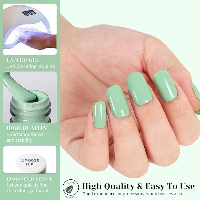 Sage Green Gel Nail Polish, 0.51 Fl Oz UV/LED Soak Off Green Gel Polish for Manicure Salon or DIY Nail Art at Home - GP0111