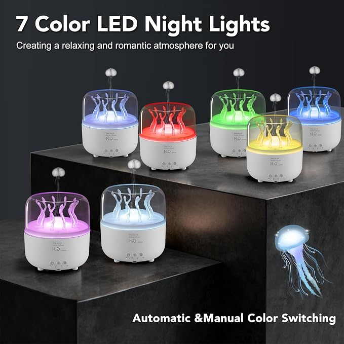 Jellyfish Diffuser 280ml, Cute humidifier, with Remote Control Timer, 7 Color LED Night Light, Essential oiluser Suitable for Home Office, Hotel spa Yoga Room, auto Shut-Off