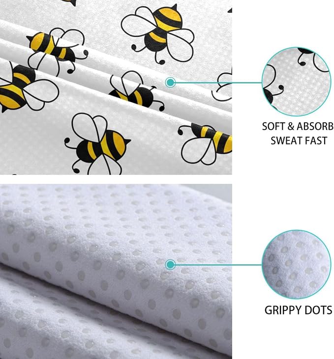 Non Slip Yoga Towel 73 x 27 in Honey Bee Sweat Absorbent Yoga Mat Towel for Hot Yoga, Pilates and Workout