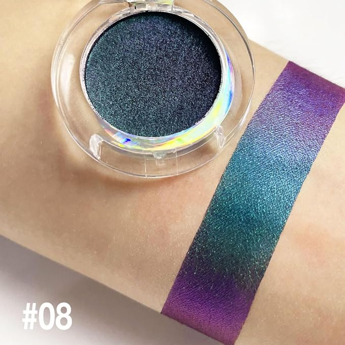 evpct Teal Blue Purple Glitter Eyeshadow Makeup Palette, Duochrome Chameleon chromatic Duo Chrome Multichrome Shimmer Metallic Gothic festival Single Eye shadow Palette Makeup for Older Women