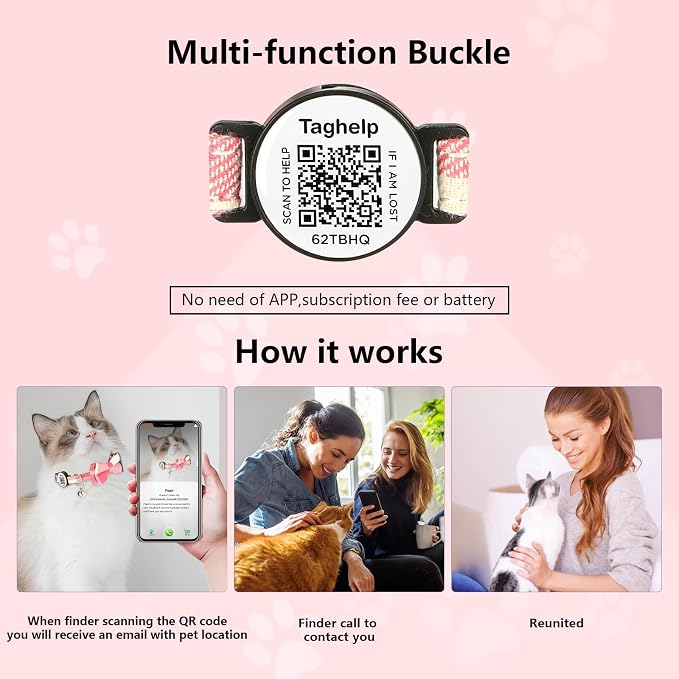 Upgraded Cat Collar with Bells, Breakaway Cat Collars with Bow Tie, Girl Boy Safety Plaid Kitten Collars with QR ID Tag for Girl Boy for Cats,QR Code Cat ID Tags - Pet Online Profile (Green)