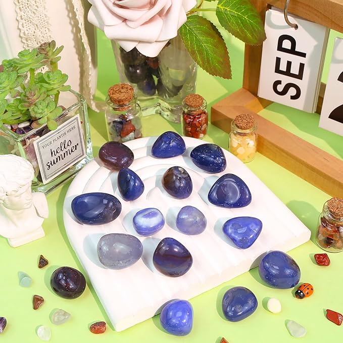 DUQGUHO Blue Carnelian Healing Crystals Stones Set Natural Crystals Bulk Irregular Tumbled Polished Crystal Stones 0.45 lbs